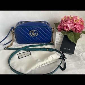 Gucci Marmont GG Small Blue Matelassé Leather Shoulder Bag